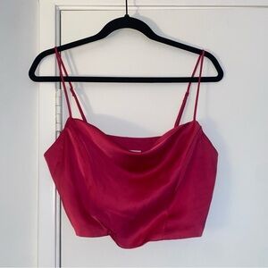 H&M cowel neck hot pink satin cropped tank top size medium